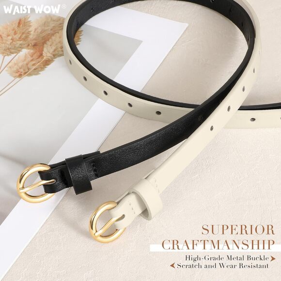 2 Pack Women Skinny Belts For Jeans Dress Thin Faux Leather Belt For 8475 - Picture 5 of 6